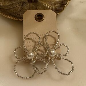 Anthropologie silver beaded flower earrings, NWT